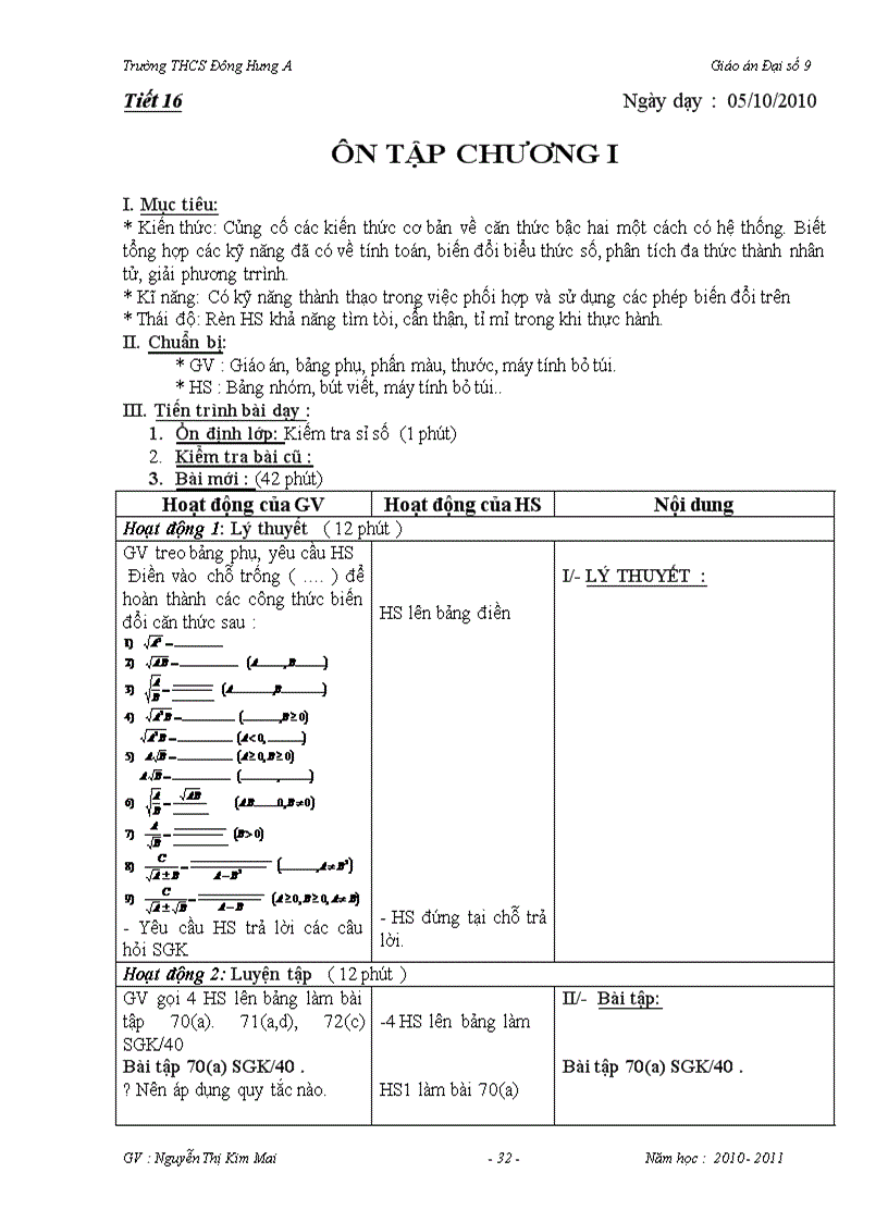 image for page Giáo án Đại số 9 Chương I đúng chuẩn 100