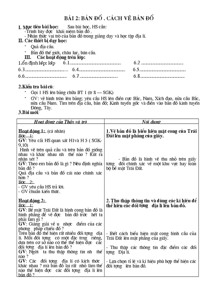 image for page Giáo án địa 6 từ tiết 1 11 soạn theo chuẩn KT KN