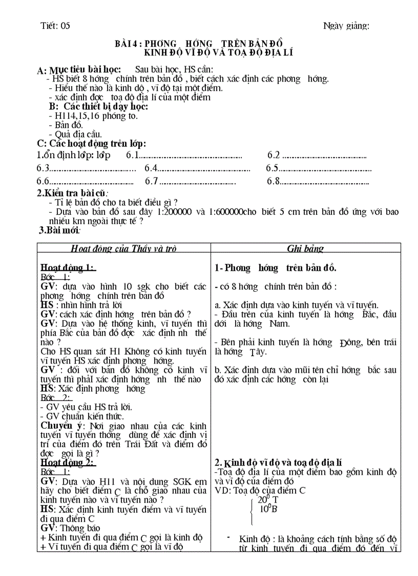 image for page Giáo án địa 6 từ tiết 1 11 soạn theo chuẩn KT KN