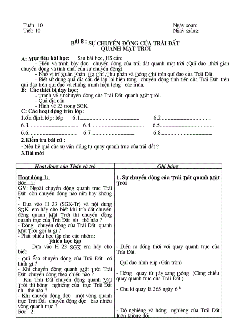 image for page Giáo án địa 6 từ tiết 1 11 soạn theo chuẩn KT KN