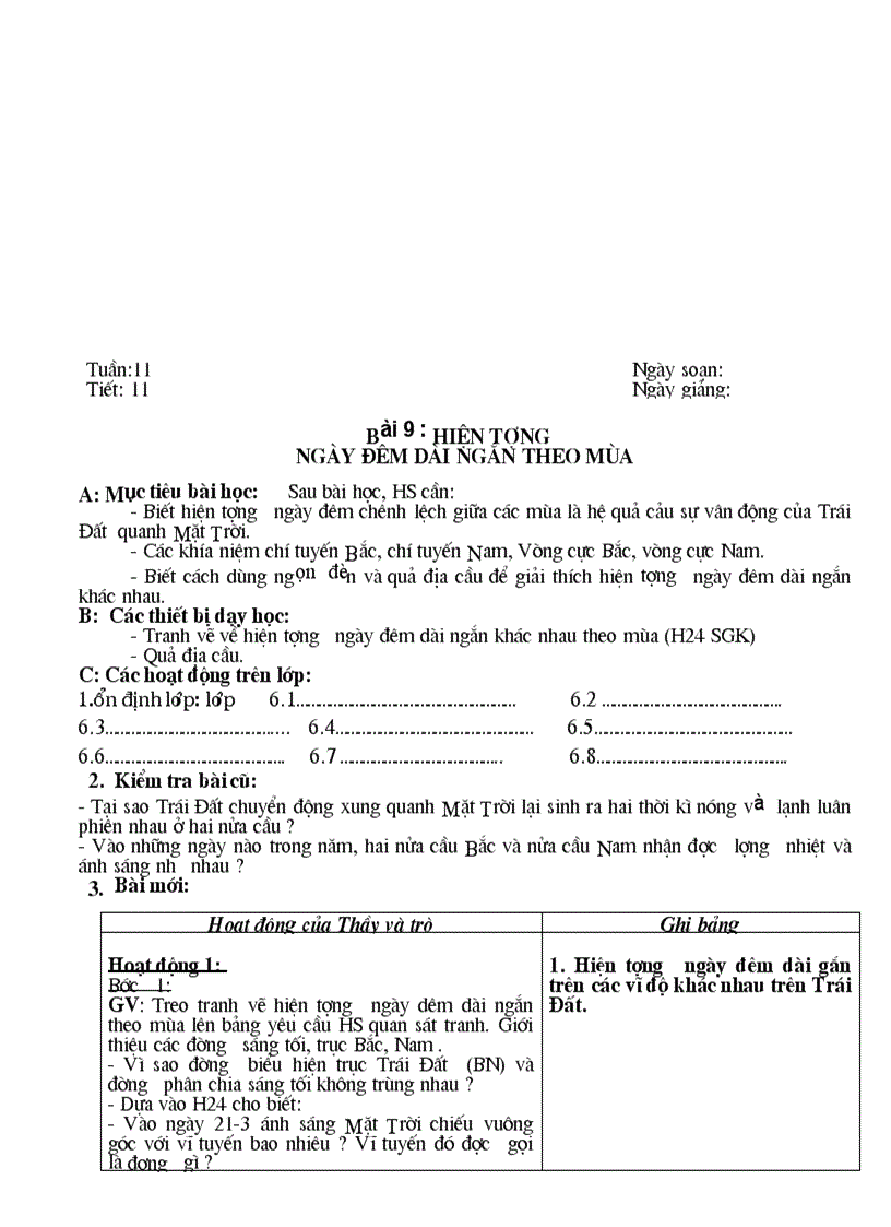 image for page Giáo án địa 6 từ tiết 1 11 soạn theo chuẩn KT KN