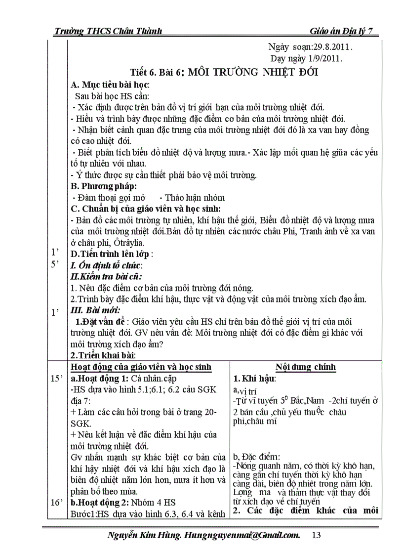 image for page Giáo án địalí 7 chuẩn kiến thức