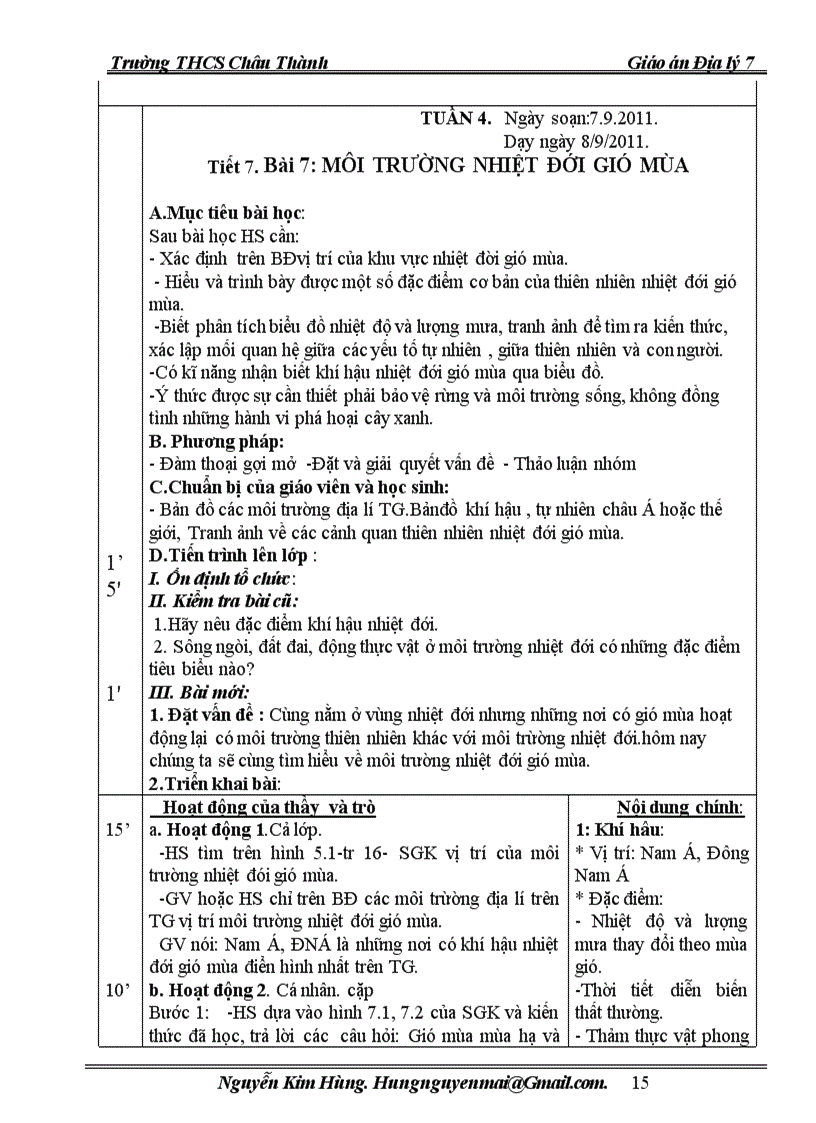 image for page Giáo án địalí 7 chuẩn kiến thức