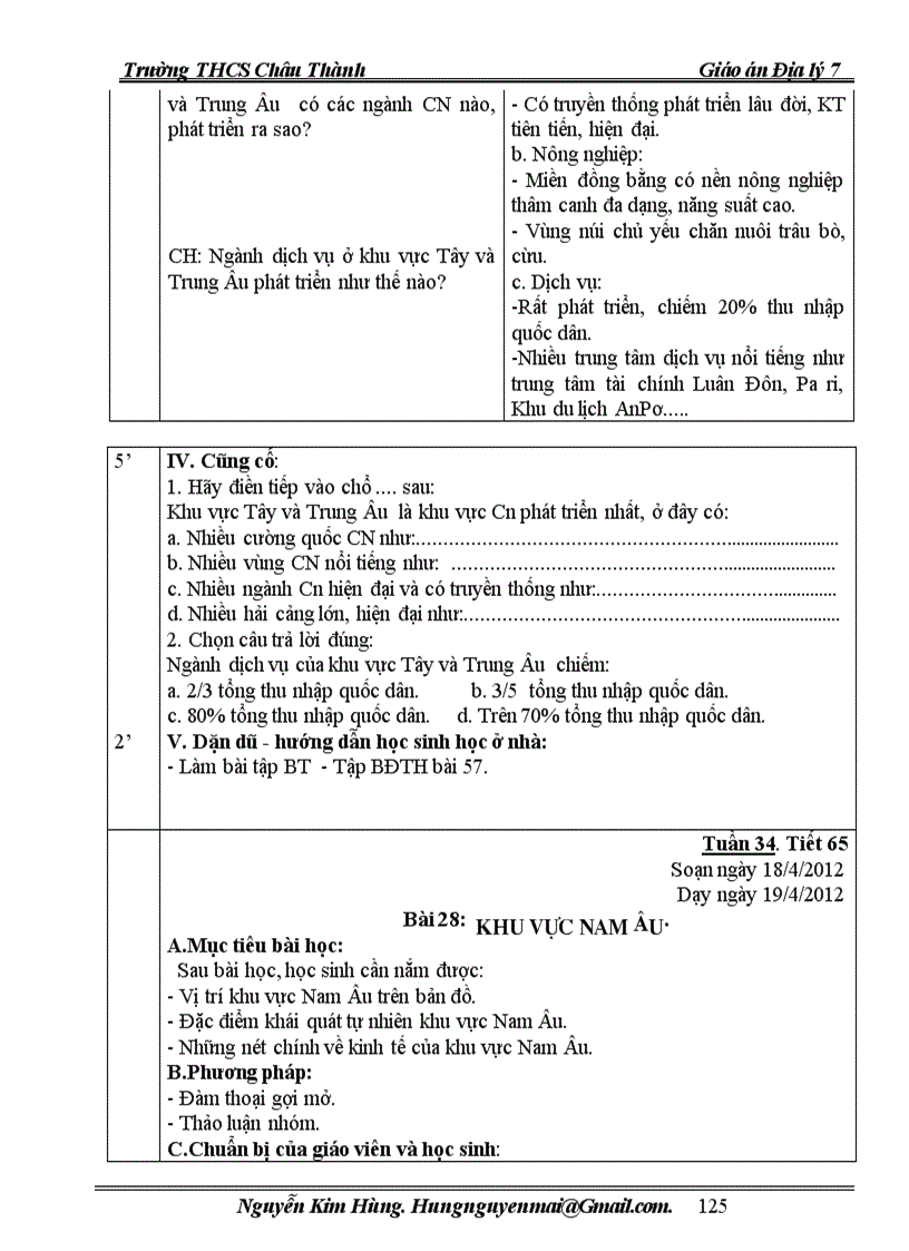 image for page Giáo án địalí 7 chuẩn kiến thức
