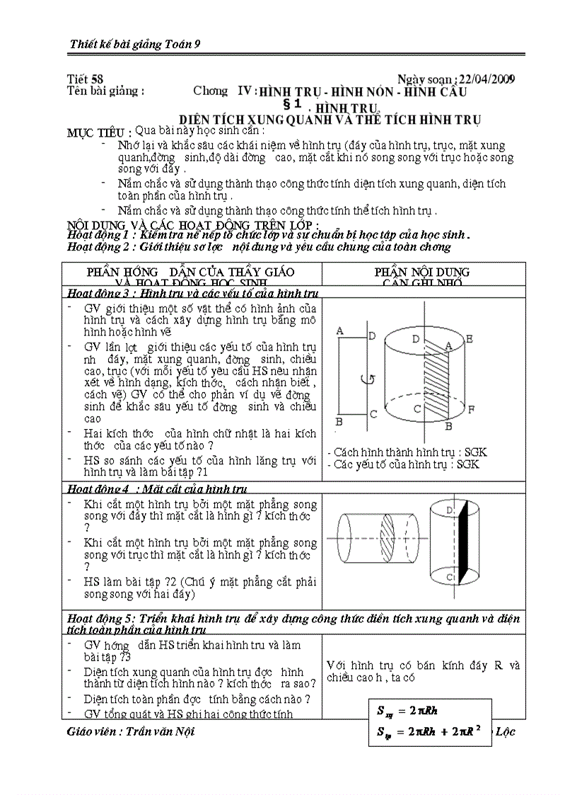 image for page Giáo án Hình 9 chương 4