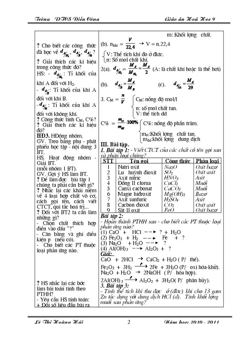 Giáo án hóa 9 kì I năm 2010 2011