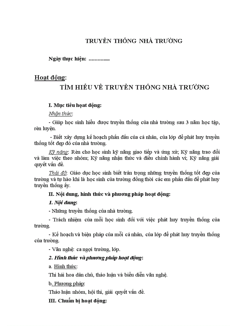 image for page Giáo án Hoạt động ngoài giờ lên lớp