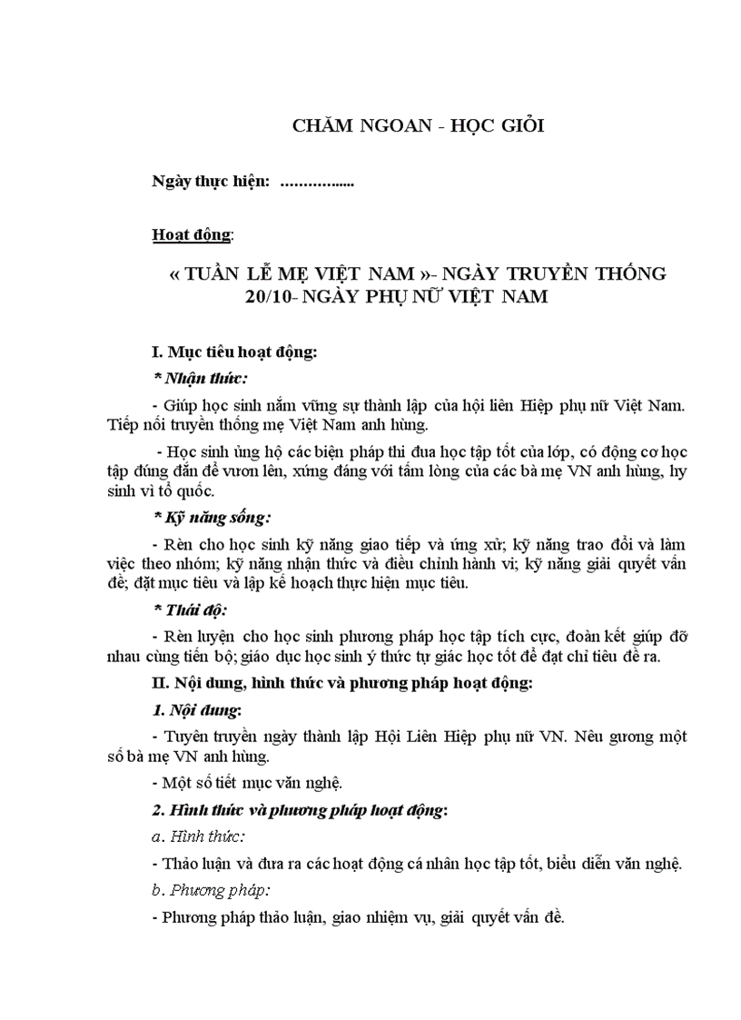 image for page Giáo án Hoạt động ngoài giờ lên lớp