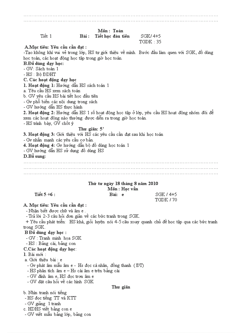 image for page Giáo án khối 1 Tuần 1