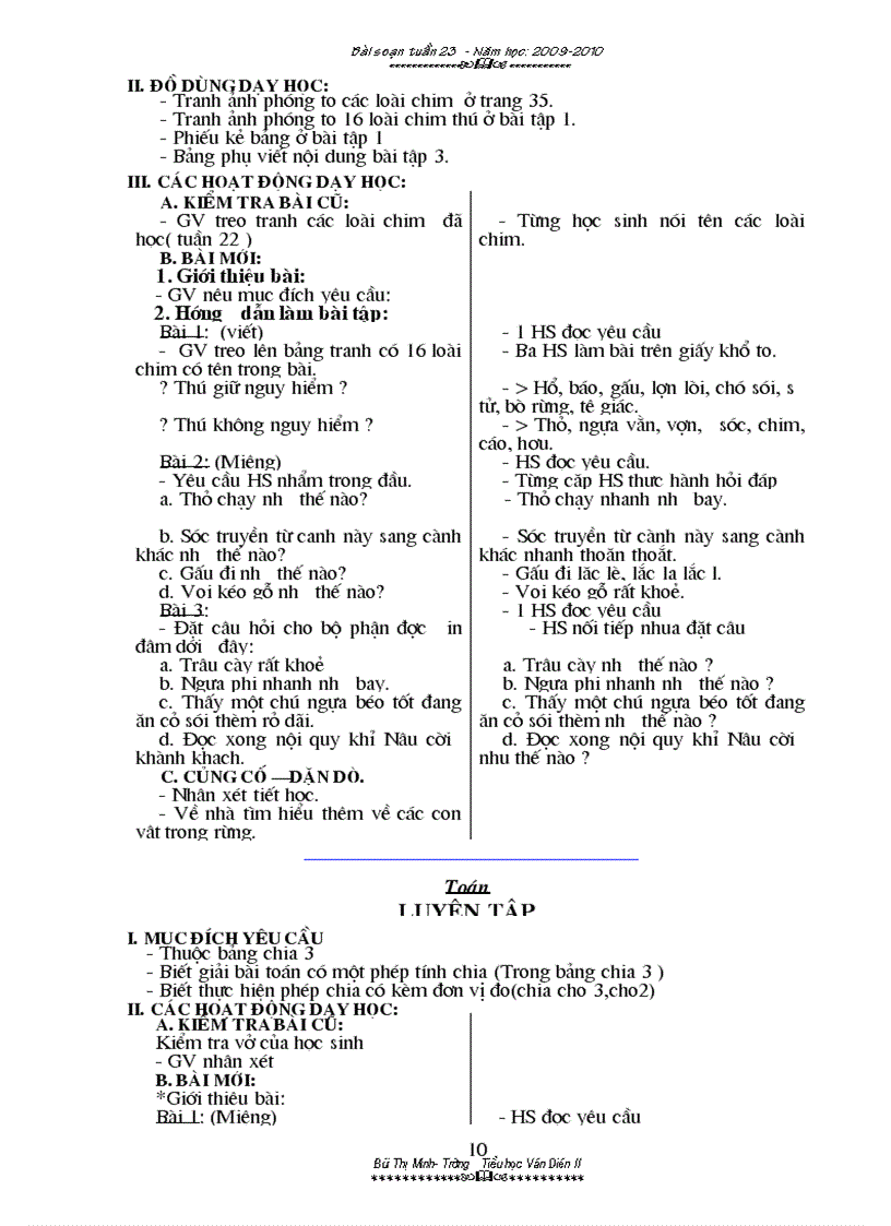 image for page Giáo án khối 2 tuần 23 cả sáng và chiều