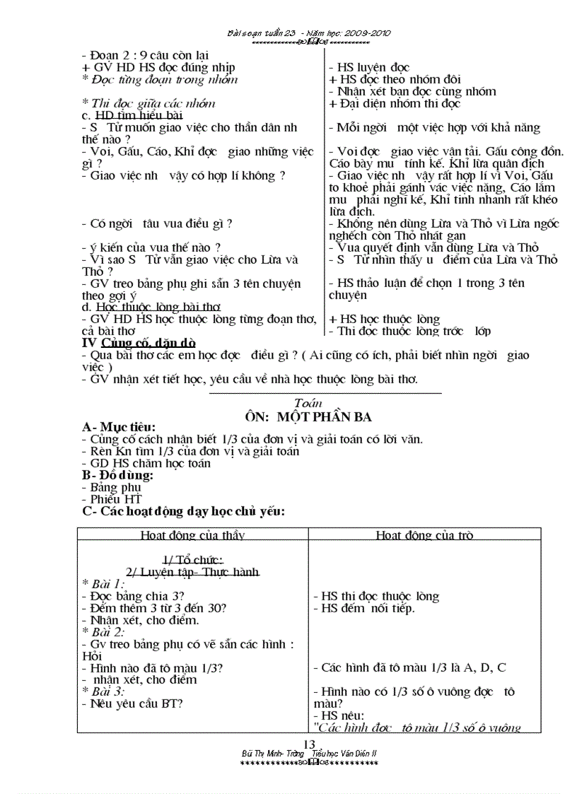 image for page Giáo án khối 2 tuần 23 cả sáng và chiều