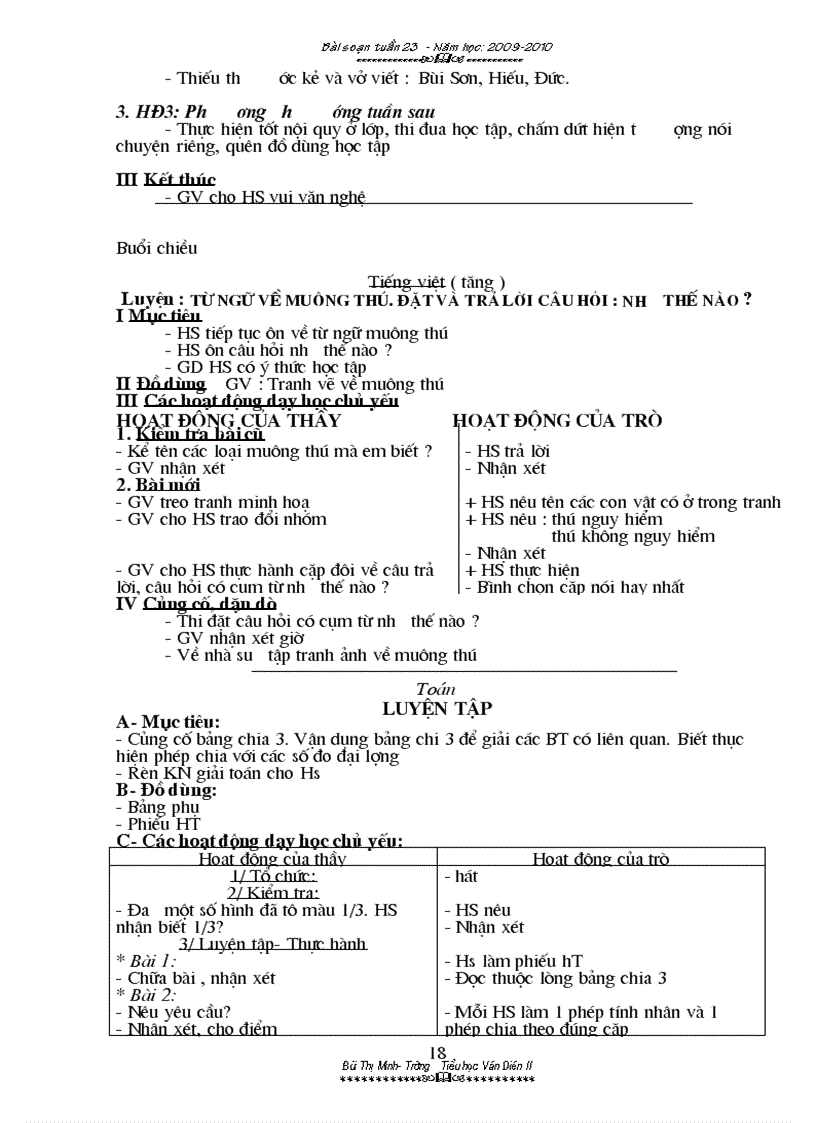 image for page Giáo án khối 2 tuần 23 cả sáng và chiều