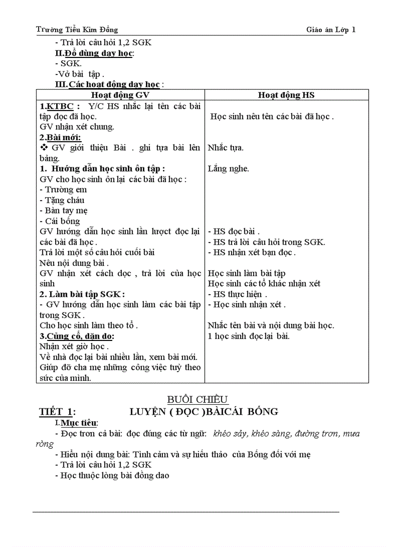 image for page Giáo án lớp 1 Tuần 26 CKTKN