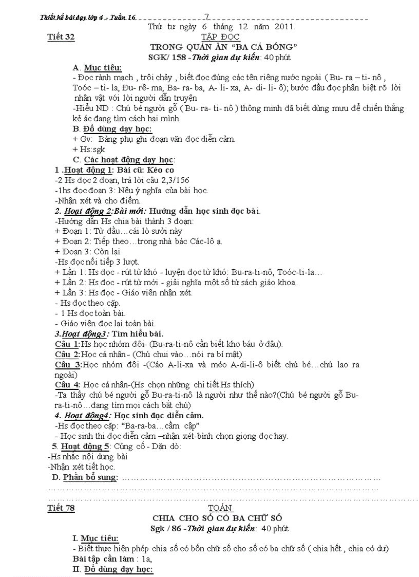 image for page Giáo án lớp 4 Tuần 16