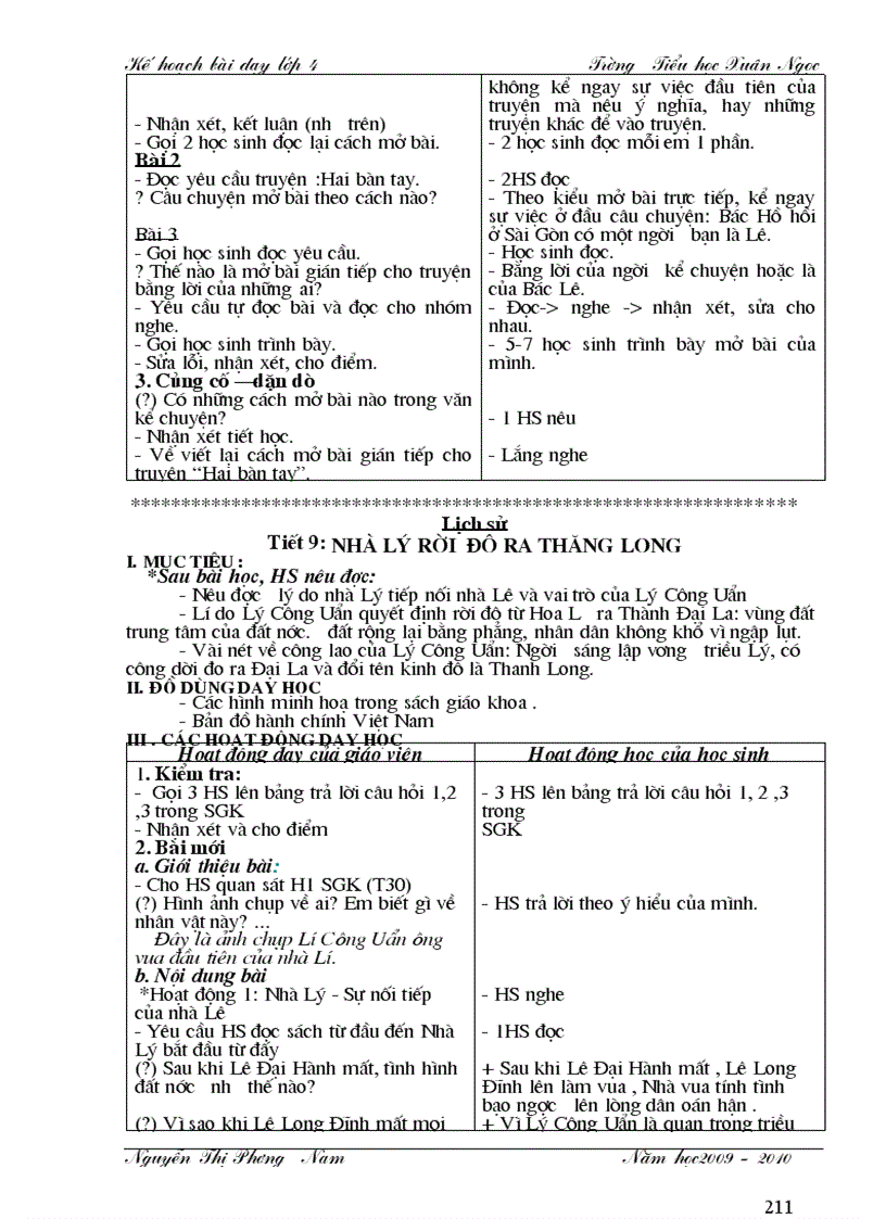 image for page Giáo án lớp 4 Tuần 11 năm học 2009 2010