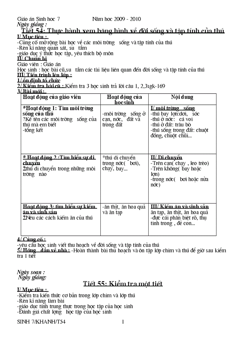 image for page Giáo án sinh 7 tiết 54 trở đi