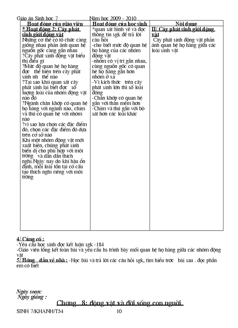 image for page Giáo án sinh 7 tiết 54 trở đi