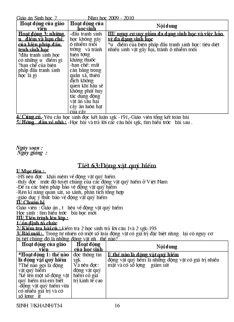 image for page Giáo án sinh 7 tiết 54 trở đi