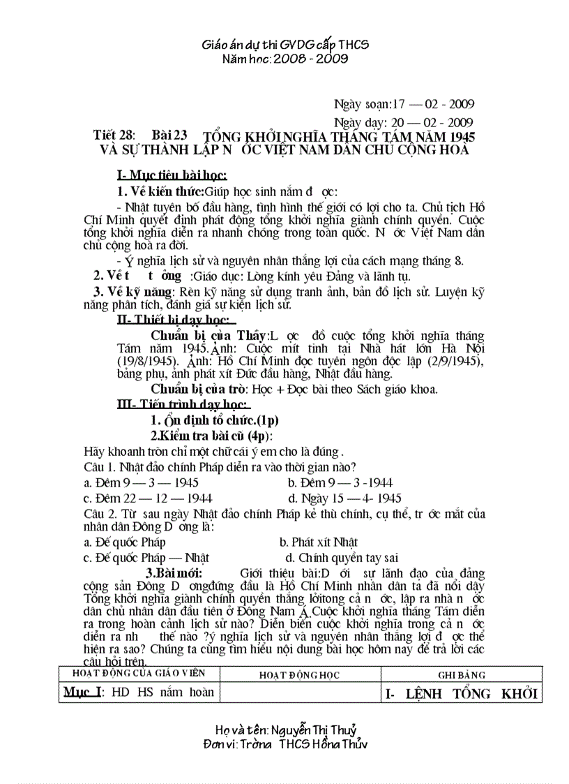 image for page Giao an Su 9 Thi GVG