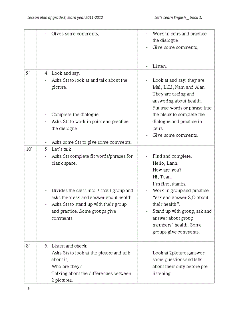image for page Giáo án Tiếng Anh lớp 3 học kỳ I