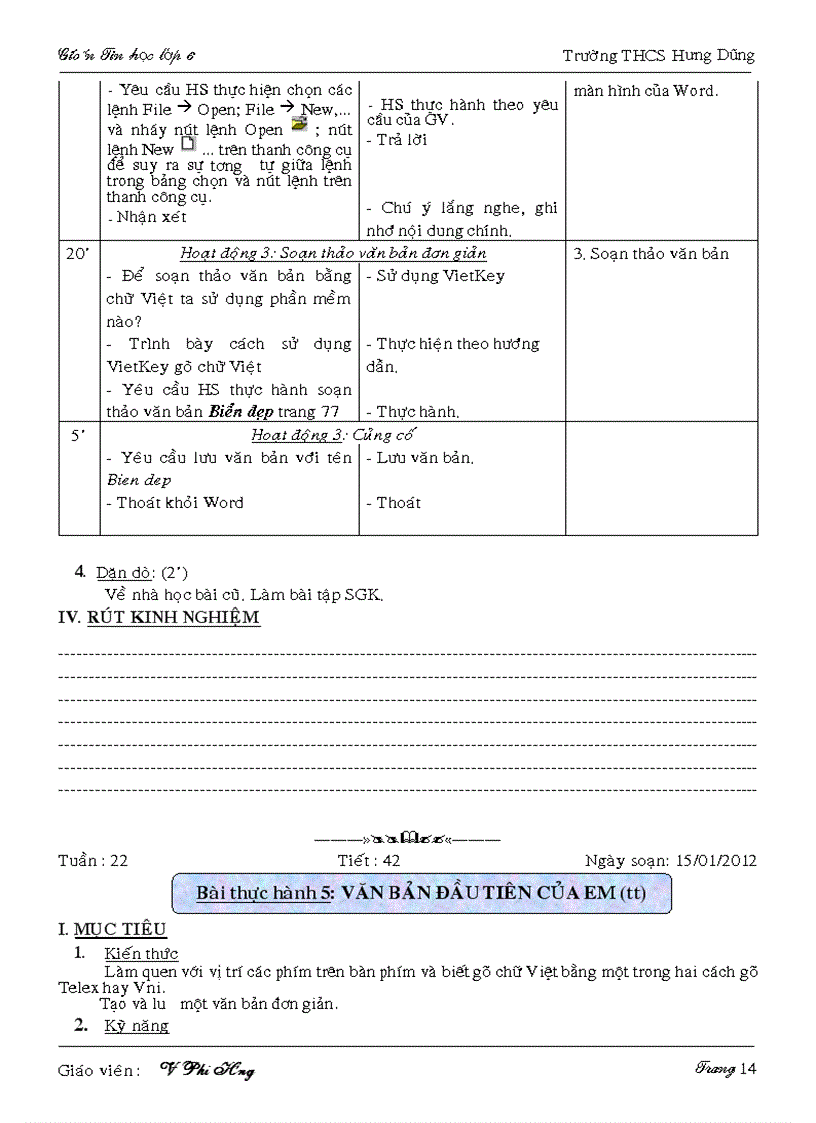 image for page Giáo án Tin học 6 tuần 22