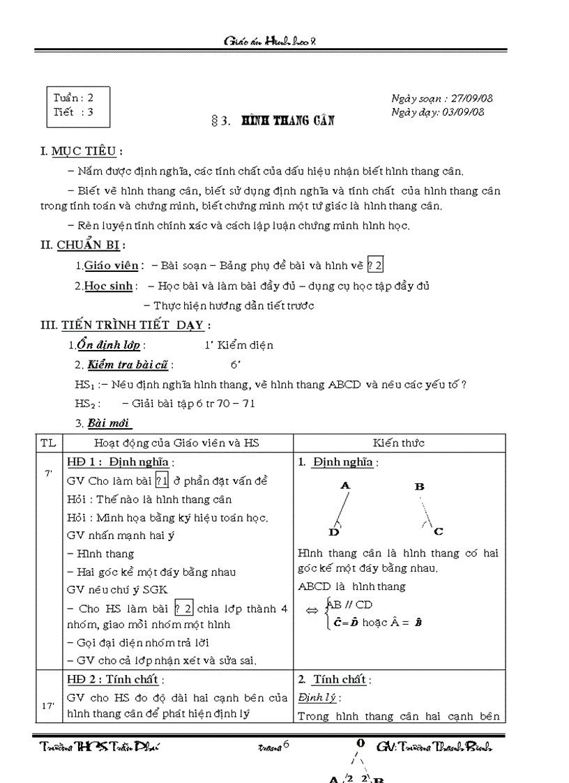 Giáo án toán hình học 8 trọn bộ