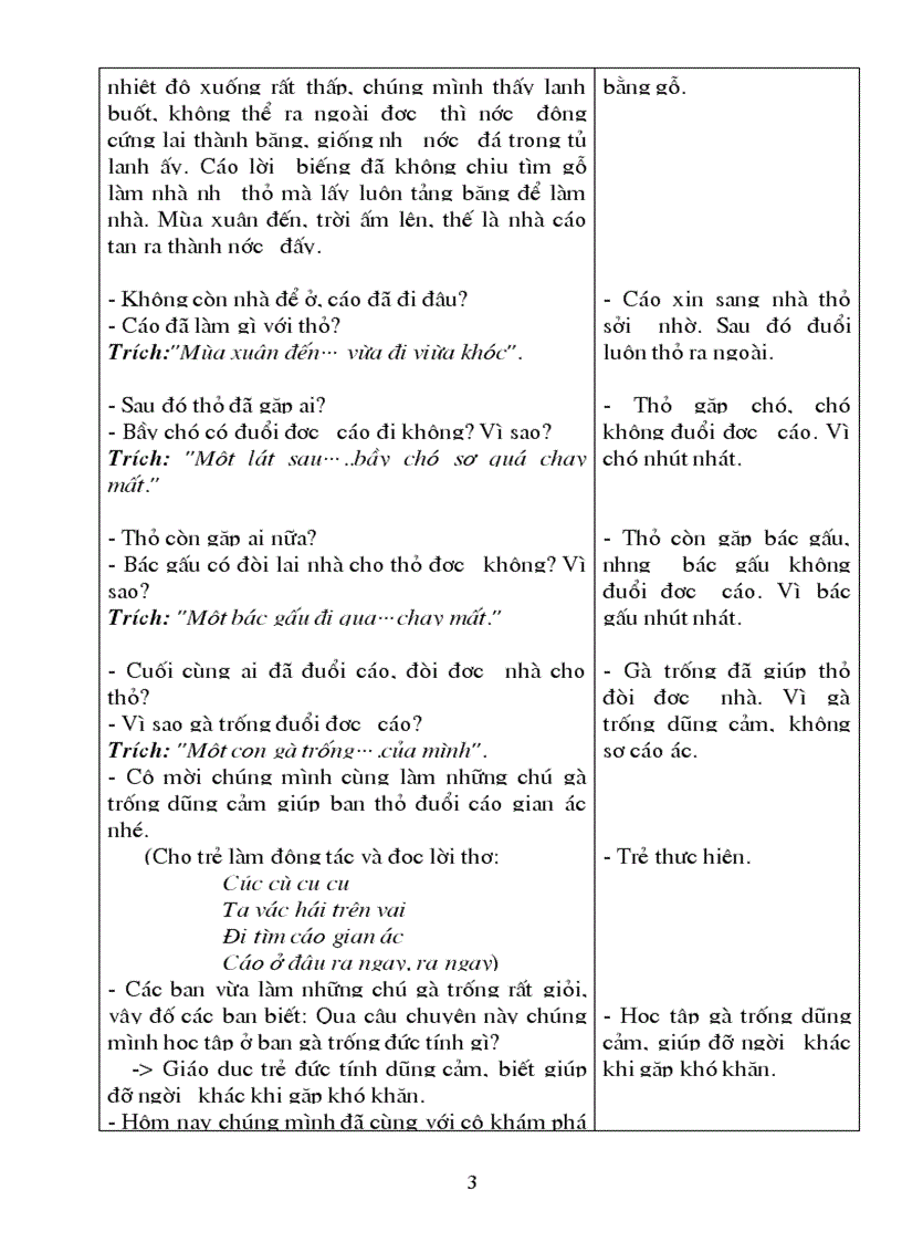 Giao an truyen cáo thỏ và gà trống