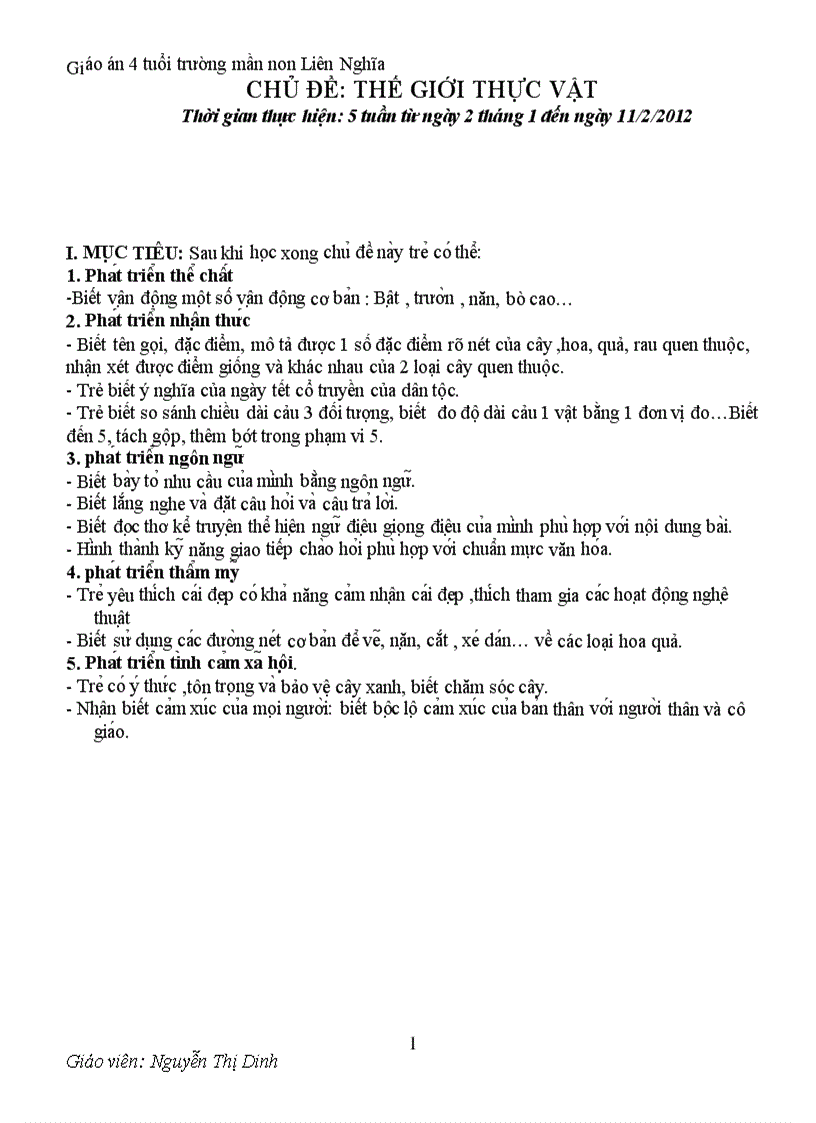 image for page Giáo án chủ đề cây xanh 1