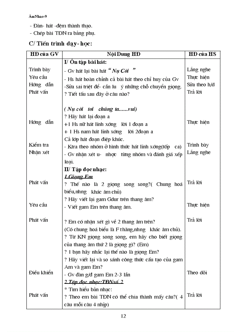 image for page Giáo án Âm nhạc 9 1