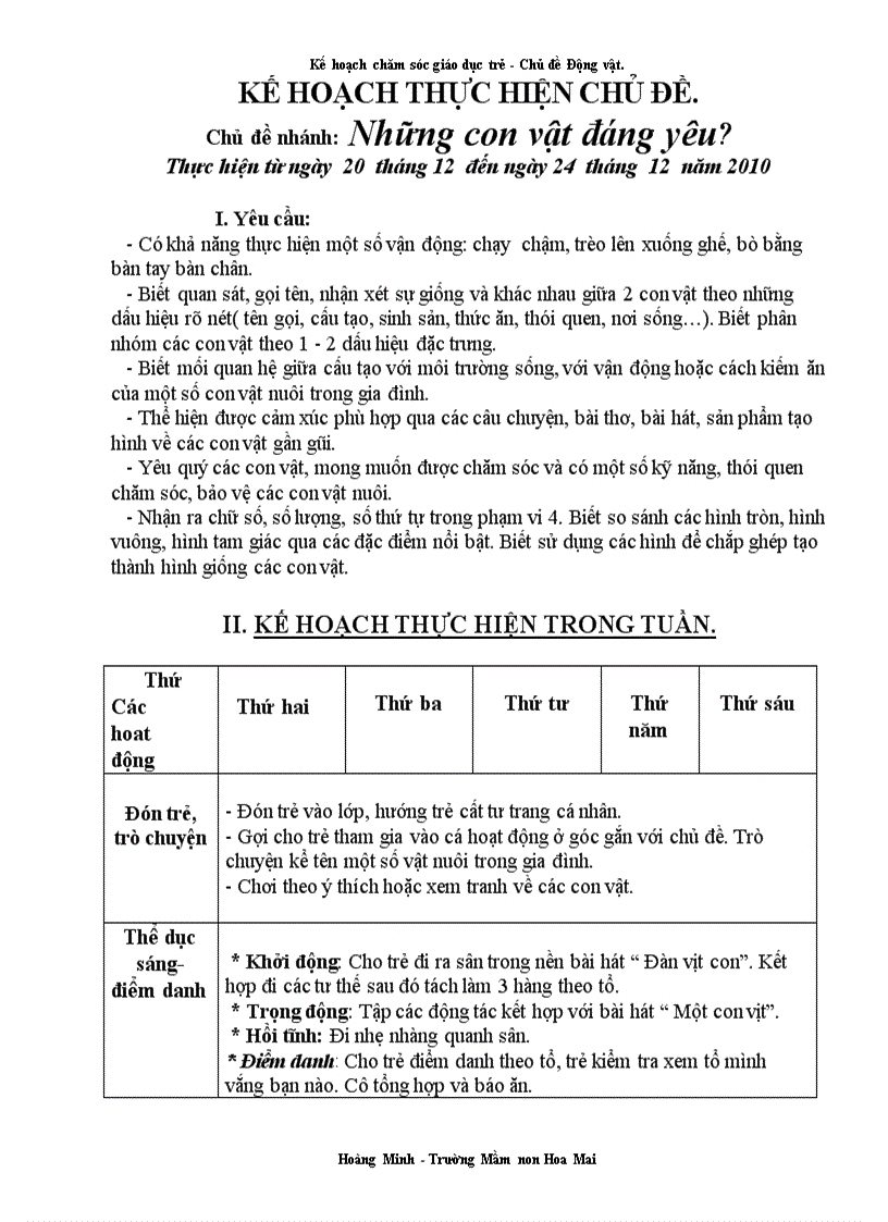 image for page Kế hoạch bài soạn chủ đề Động vật
