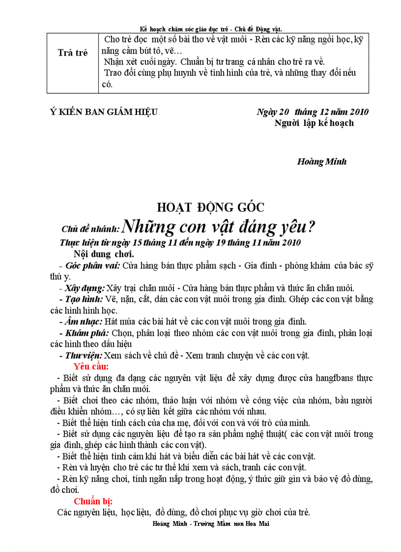 image for page Kế hoạch bài soạn chủ đề Động vật