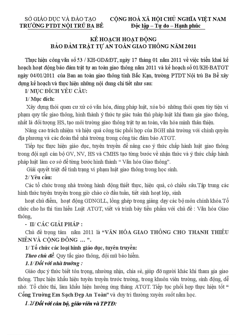 image for page Kê hoạch dam bao trạt tự ATGT năm 2011