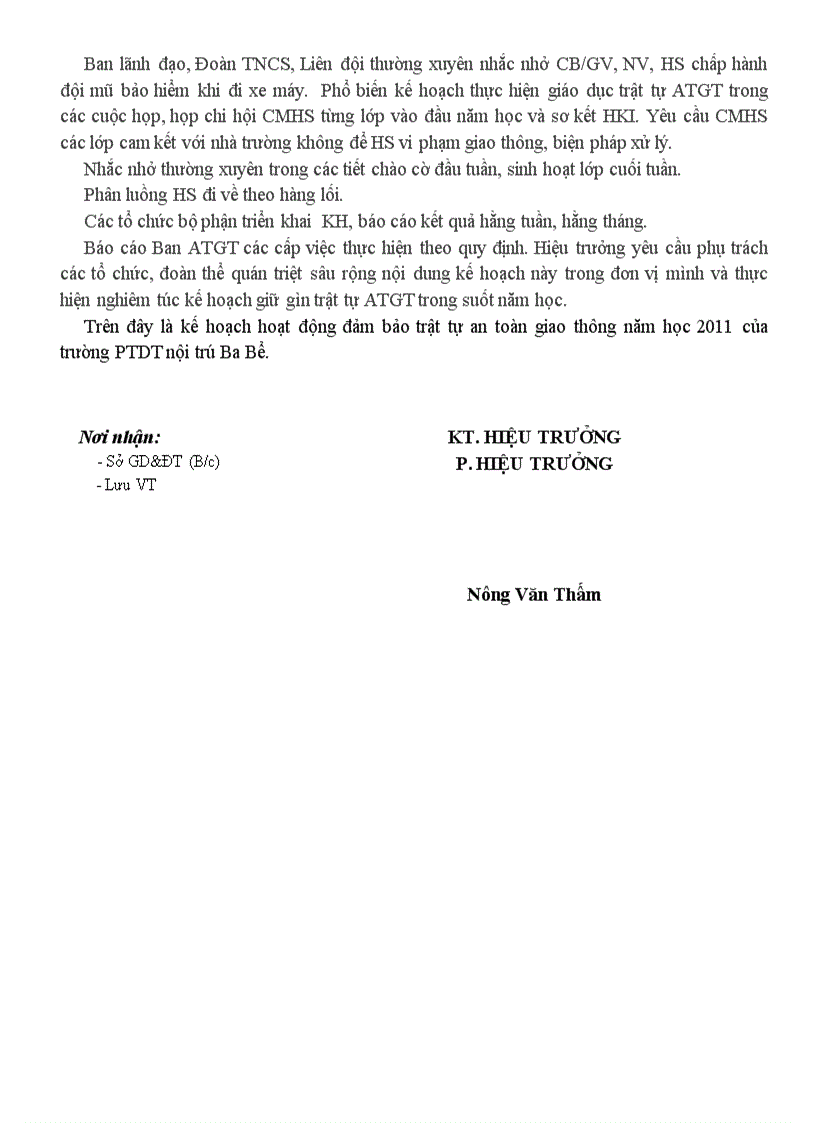 image for page Kê hoạch dam bao trạt tự ATGT năm 2011