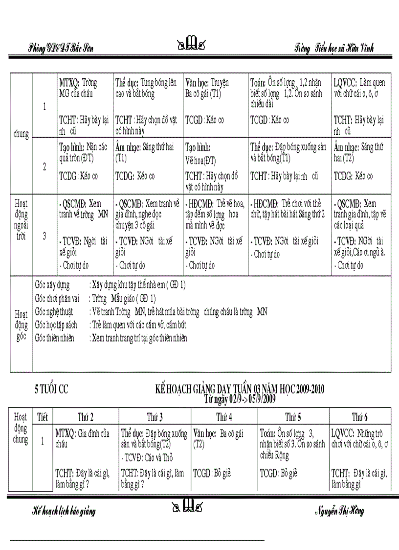 image for page Kế hoạch lịch báo giảng lơp 5 tuổi CC