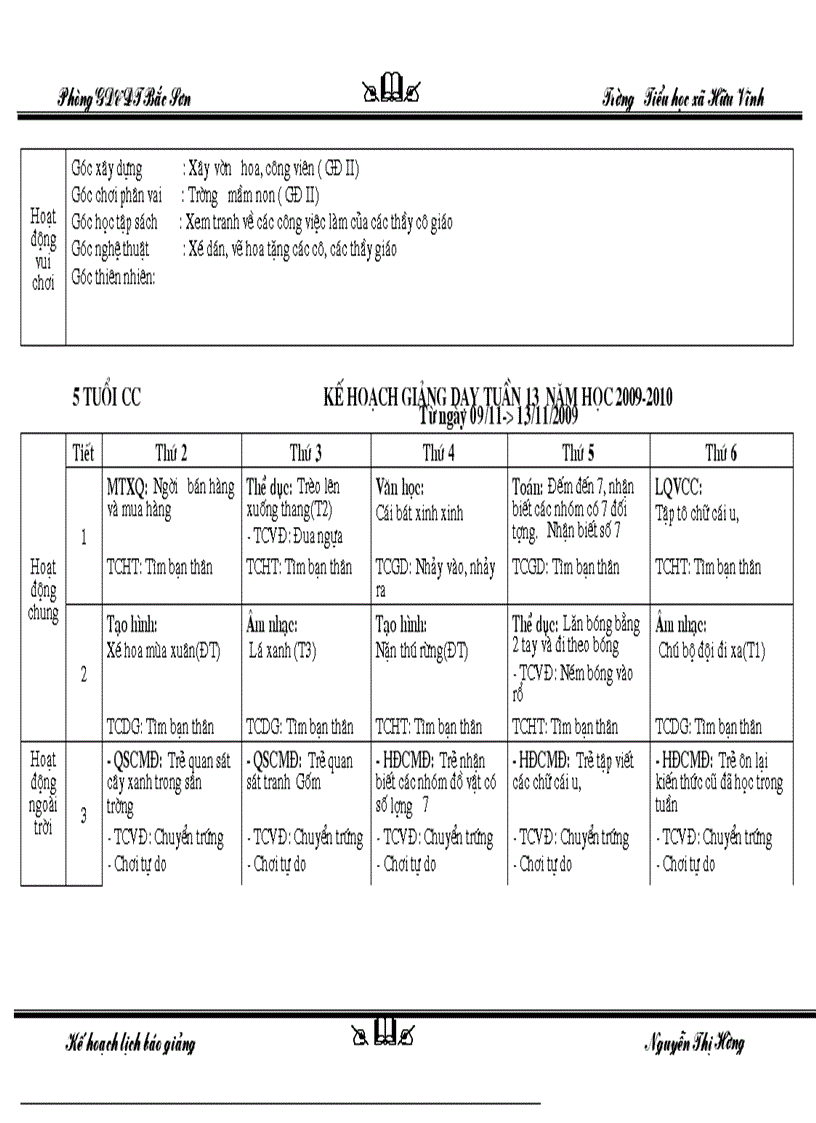 image for page Kế hoạch lịch báo giảng lơp 5 tuổi CC