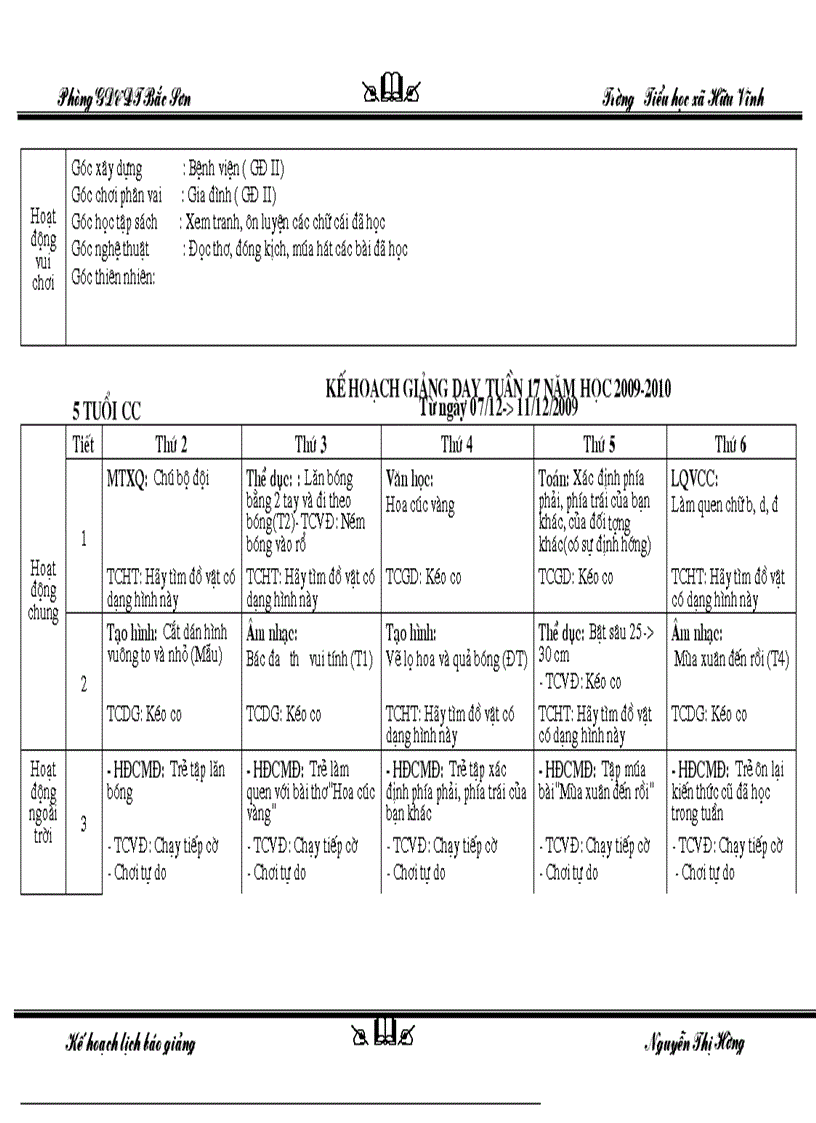 image for page Kế hoạch lịch báo giảng lơp 5 tuổi CC