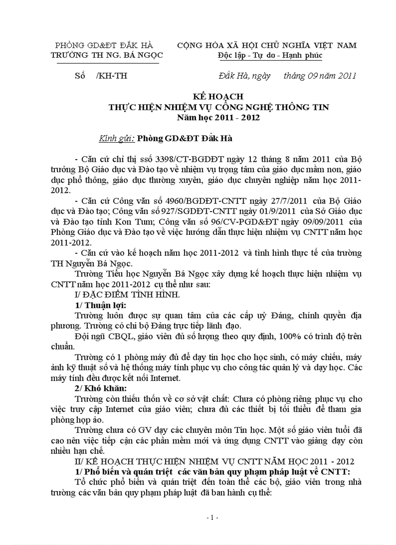 image for page Kế hoạch nhiệm vụ CNTT năm học 2011 2012