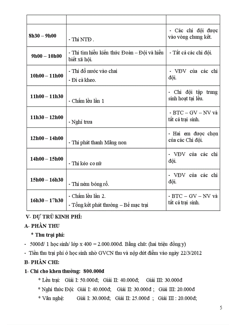 Kế hoạch sinh hoạt trại 26 3 2012