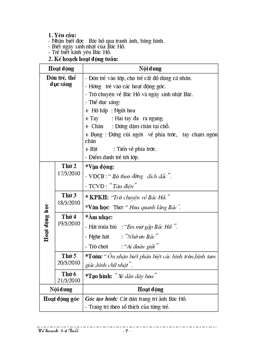 image for page Kế hoạch tuần CĐ Quê hương 3 4 Tuổi