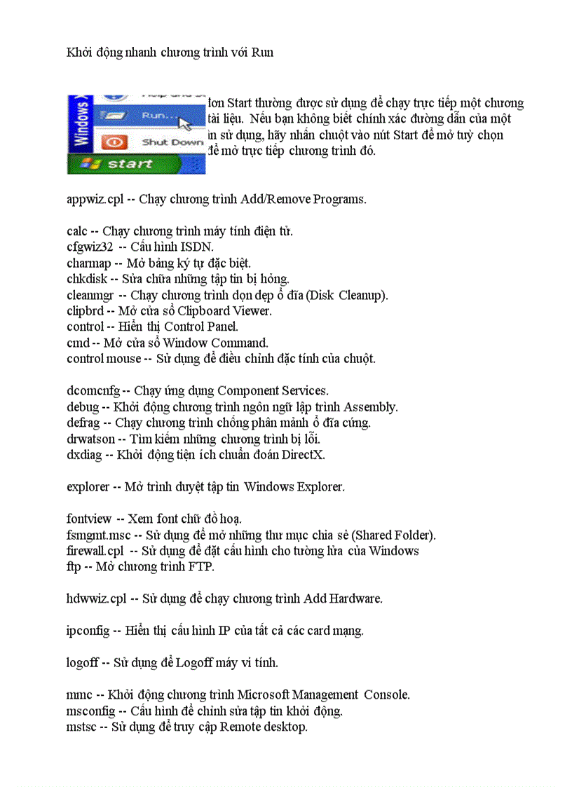 image for page Khởi động nhanh chương trình với Run
