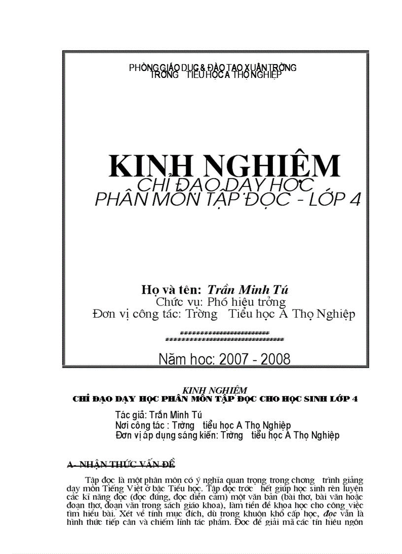 image for page Kinh nghiệm chỉ đạo dạy Tập đọc lớp 4
