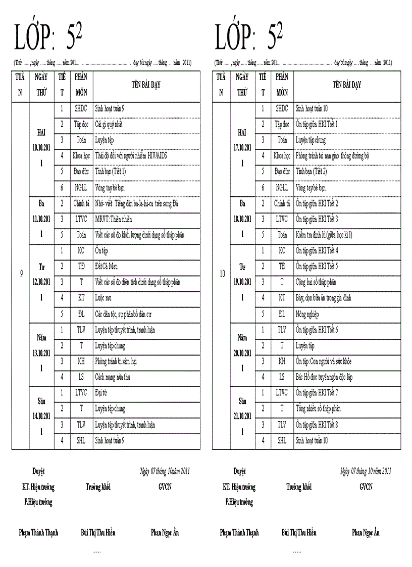 image for page Lịch báo giảng lớp 5