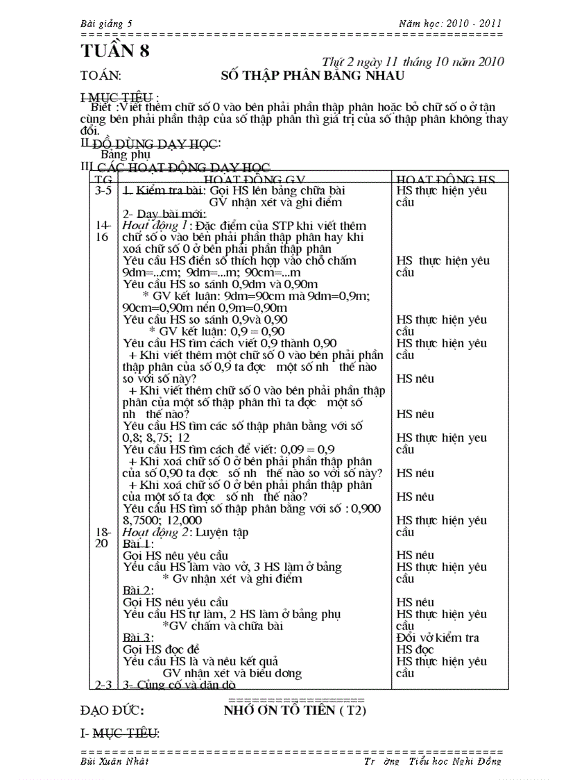 image for page Lớp 5 Tuần 8 2010 2011