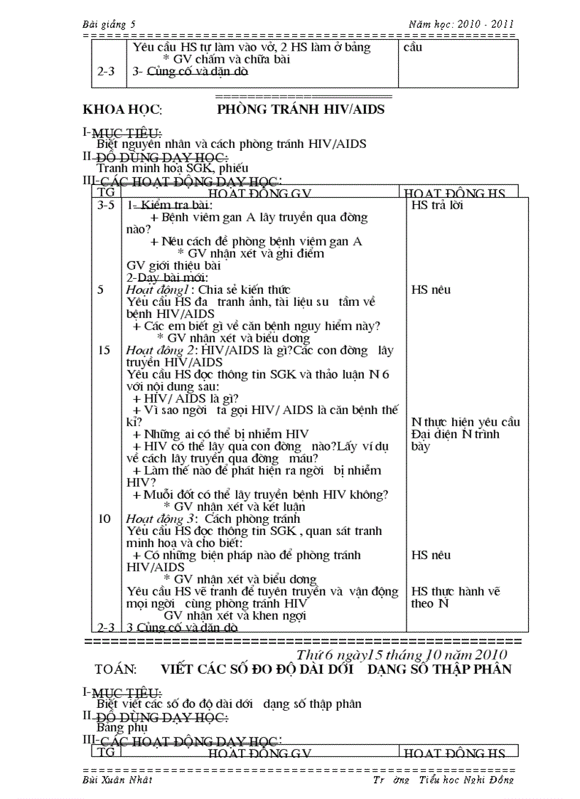 image for page Lớp 5 Tuần 8 2010 2011