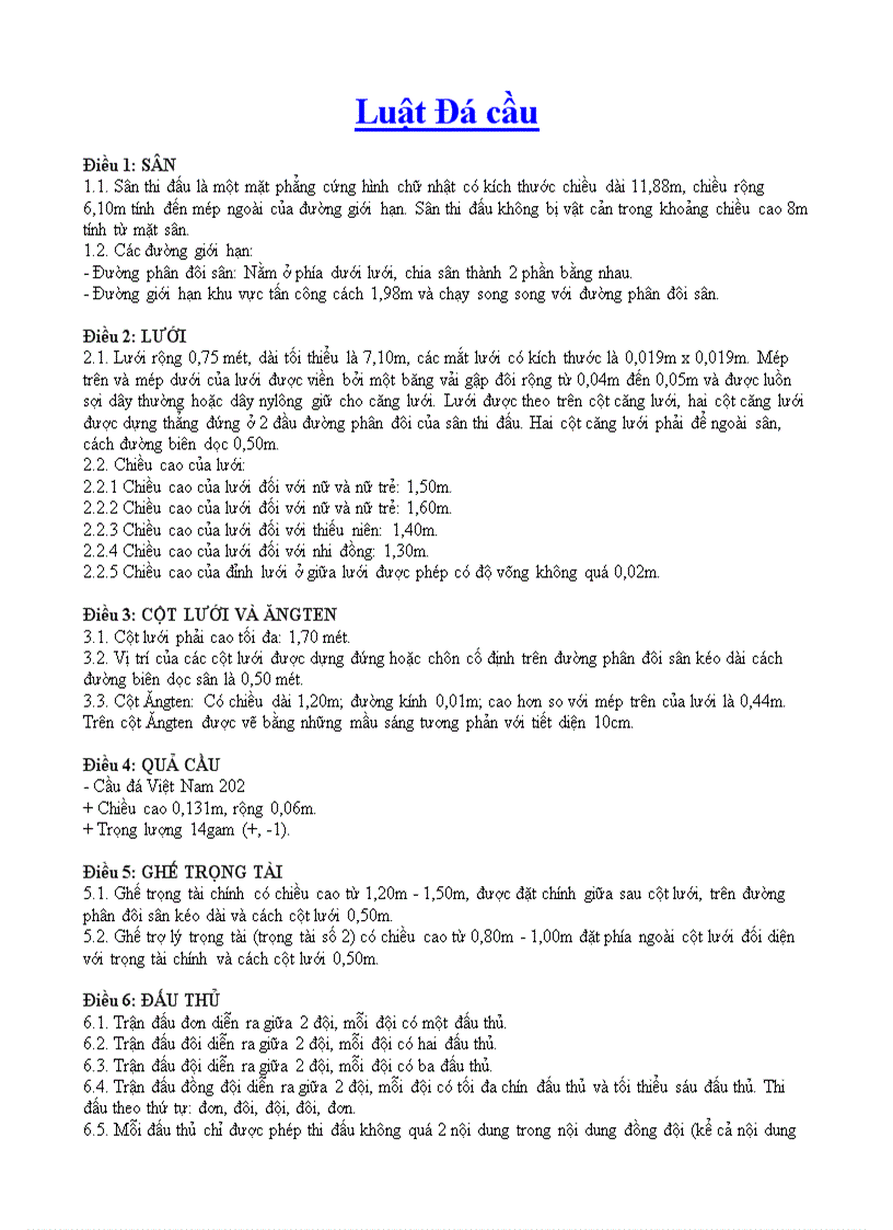 image for page Luật đá cầu lưới