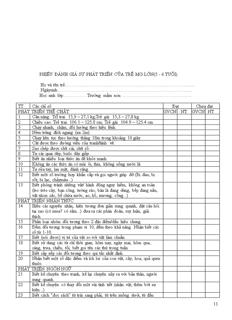 image for page Mẫu phiếu kháo sát chất lượng học sinh MN HC