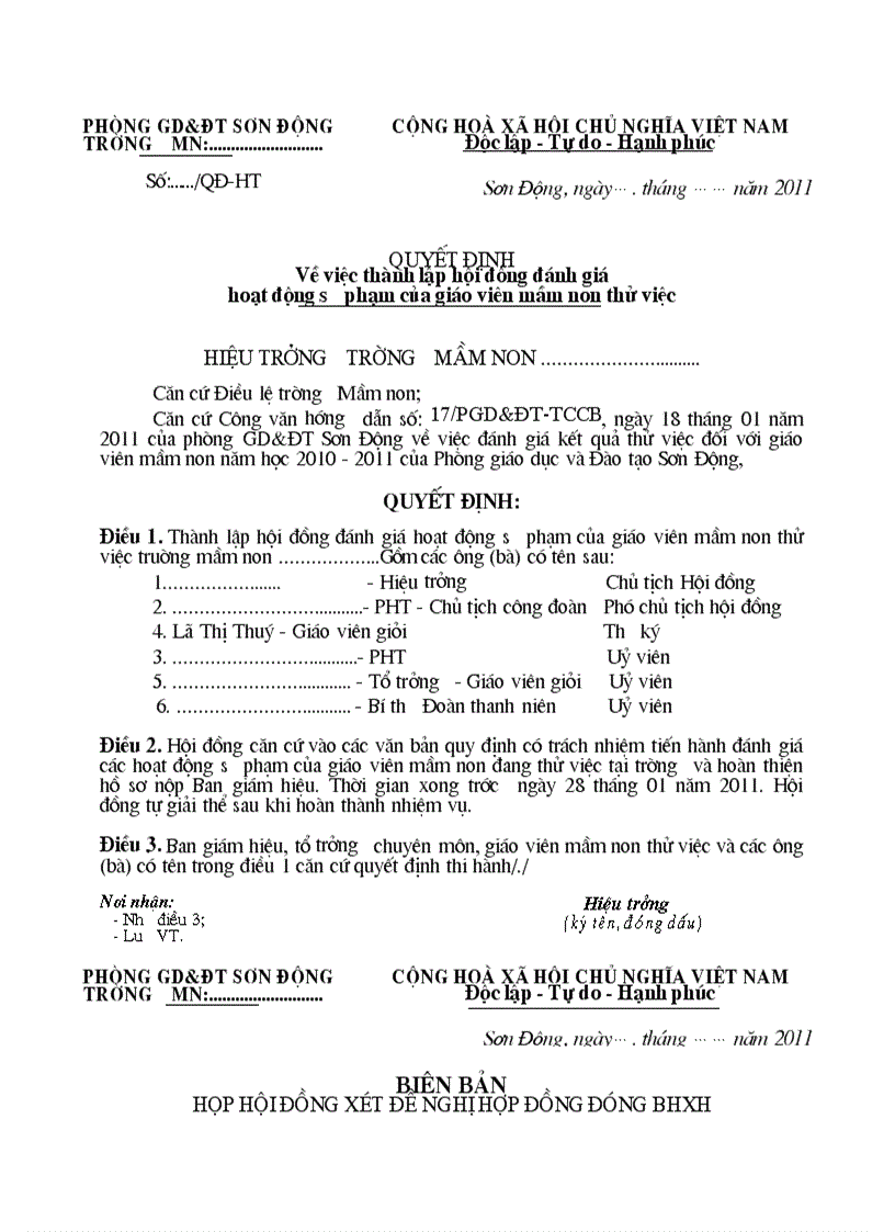 image for page Mẫu tờ trình và đề nghị hợp đồng cho GV thử việc