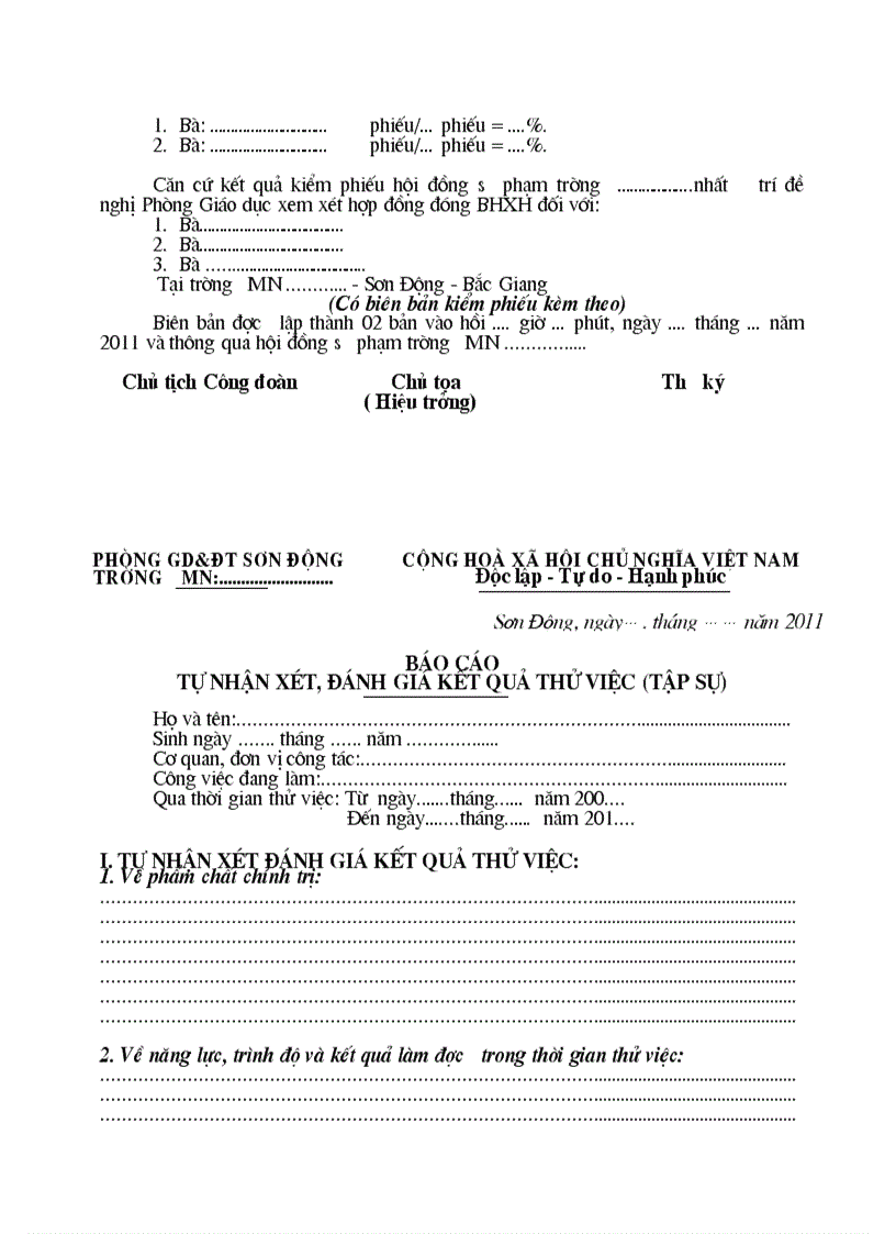 image for page Mẫu tờ trình và đề nghị hợp đồng cho GV thử việc