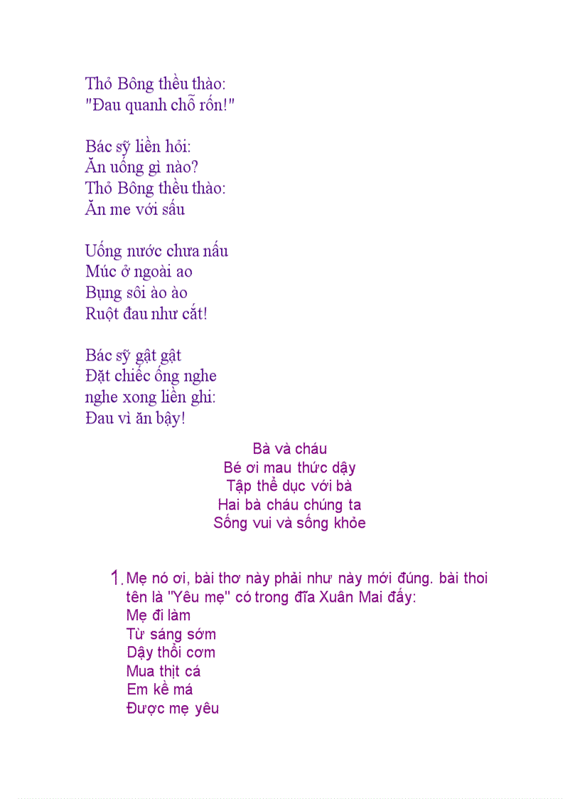 Một số bài thơ bài hát Mầm