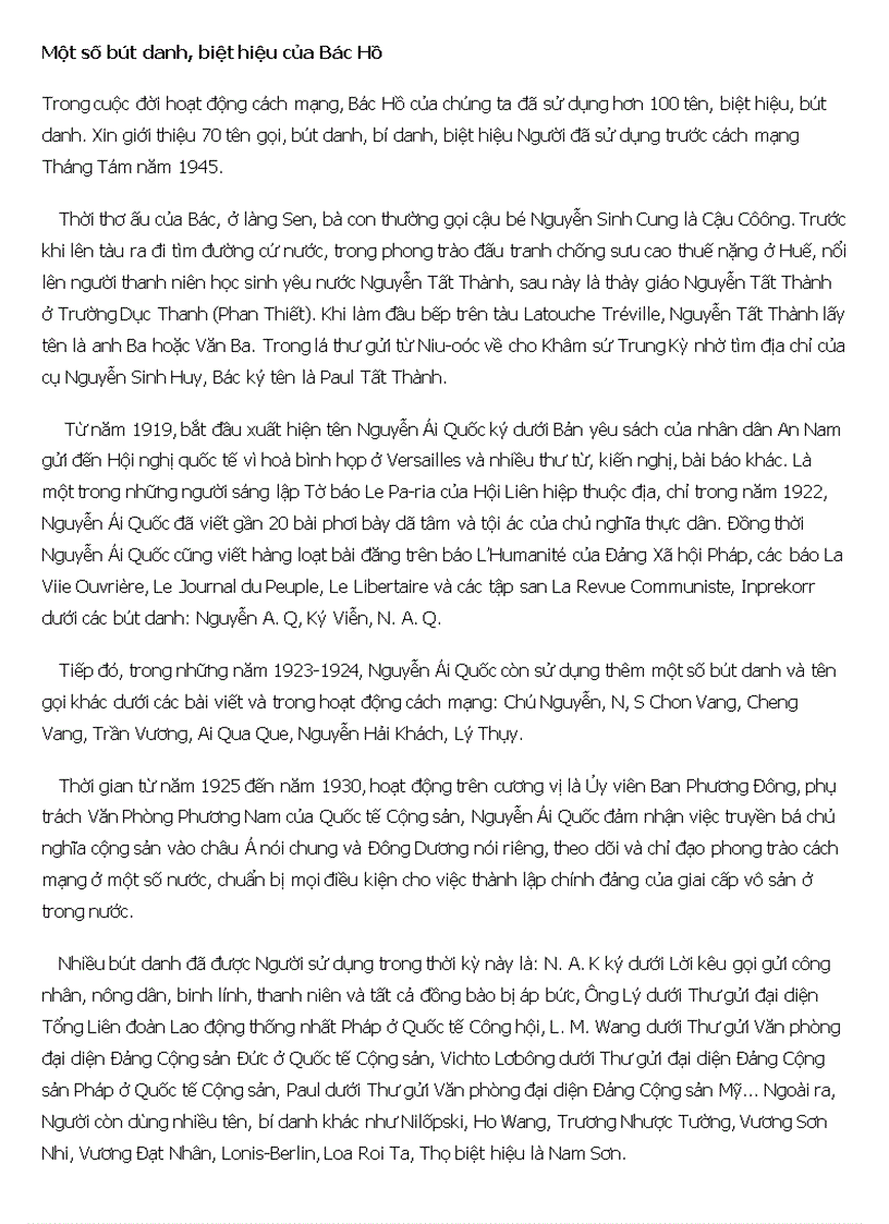 image for page Một số bút danh biệt hiệu của Bác Hồ